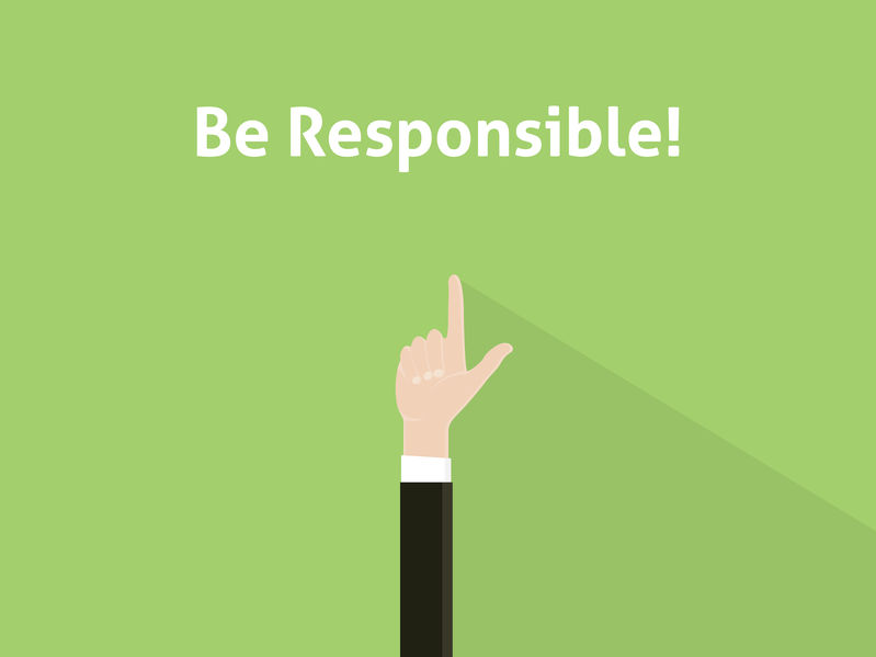 Ein Zeigefinger zeigt auf den Hinweis: „Be Responsible!“.